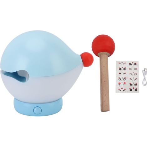Lampada da comodino a forma di pesce in legno, ricaricabile, senza fili, regolabile, con simpatici adesivi, 3 livelli di luminosità, blu -Crezuo