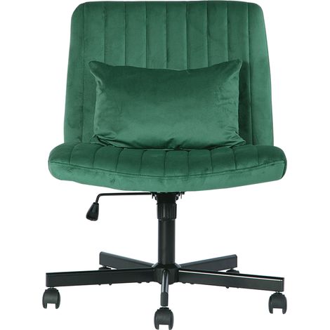 Silla de oficina giratoria sin reposabrazos de tela verde, regulable en altura, con ruedas (1/5)