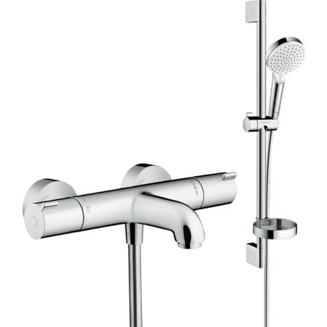 Pack mitigeur baignoire thermostatique HANSGROHE Ecostat 1001 CL chromé + Ensemble de douche Crometta 2 jets blanc/chromé