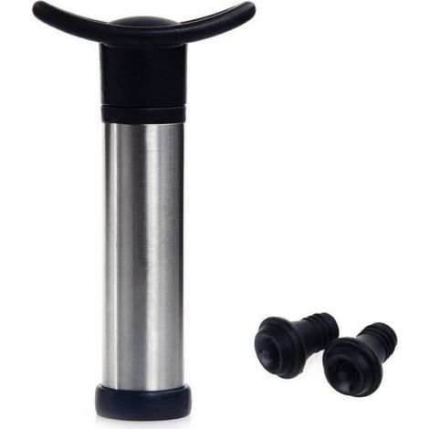 Pompe à vide pour vin - Acier inoxydable - Pour bouteilles 15 à 20 mm - Avec 2 bouchons - Lot de 1