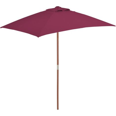 Parasol d'extérieur, mât en bois, 150 x 200 cm, bordeaux (1/5)