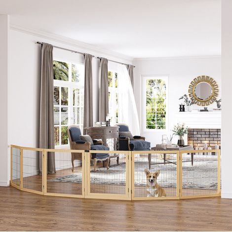 Barriera per cani pieghevole bidirezionale in pino e metallo 432 x 36 x 70 cm naturale HAVRYA (1/4)