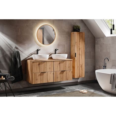 Ensemble complet salle de bain meuble double vasques à poser 120 cm + 2 éléments - Georgia Oak - Livraison gratuite