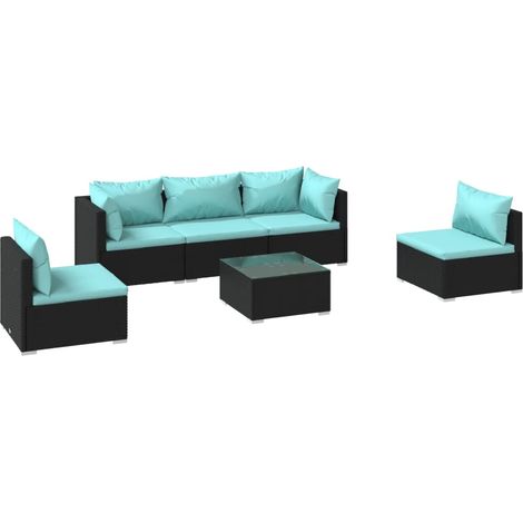 Set Divani da Giardino 6 pz con Cuscini in Polyrattan Nero vidaXL (1/5)