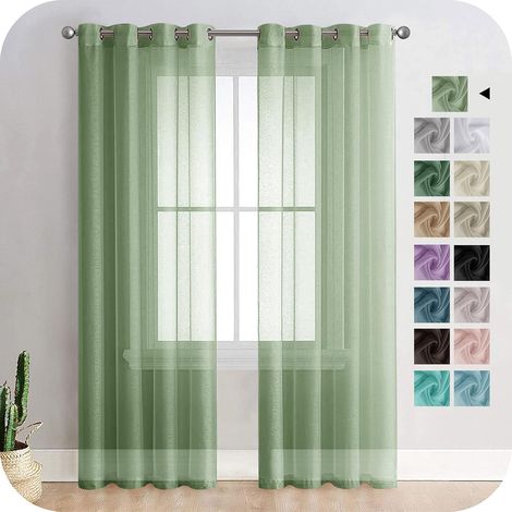 Rideau Voilage 150x250cm à Oeillet Semi-Transparent Décorations d'intérieur de Fenêtre de Salon Moderne Chambre Cuisine Balcon Baie Vitrée Léger,Vert Olive 2 Pièce
