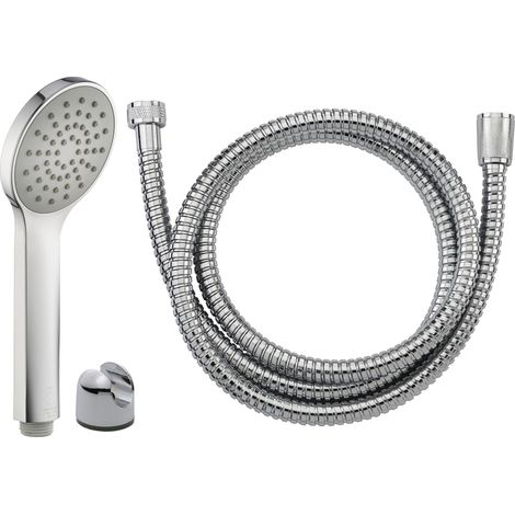 Eurosanit – Trio douchette 1 jet économie d'eau + flexible inox 1.50m – Douchette ABS chromé avec picots anti-calcaire – Raccord G1/2'' standard