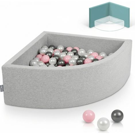 KiddyMoon Trocken-Dreiecks-Bällebad 7 cm hellgrau: Perlmutt-Puderrosa-Silber 90x30cm/200 Bälle Schaumstoff-Poolspielzeug (1/5)