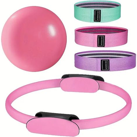 Yoga-Ring-Set – Heimfitnessgerät – ideal für Fitness- und Flexibilitätsübungen – komplettes Krafttrainingsset – Pilates-Ring-Set – 5-teiliges Set – Heimfitnessgerät – inklusive Yogaball, Widerstandsba