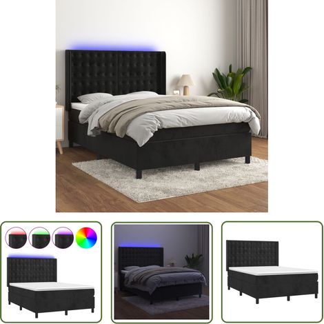 The Living Store Boxspringbett mit Matratze & LED Schwarz 140x200 cm Samt - Boxspringbett - Doppelbett - Samtbett - Luxusbett - Schlafzimmermöbel (1/5)