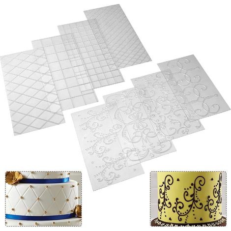 Tapis transparent pour impression de fondant, outils de décoration pour la cuisson du fondant, tapis en relief à bordure en losanges carrés et dentelle pour la décoration de gâteaux (1/5)