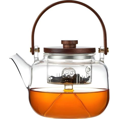 Théière de 800 ml résistante aux hautes températures, théière en verre épaissi, théière en verre avec tamis amovible (1/5)