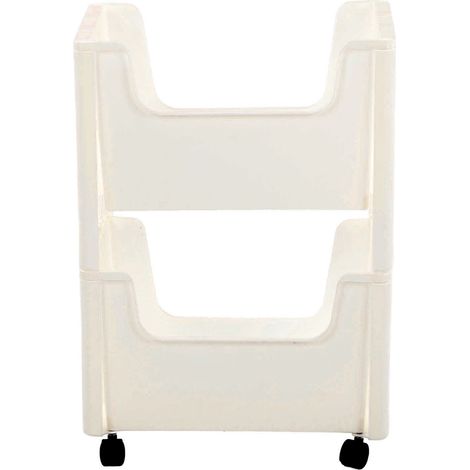 Chariot de rangement mobile grande capacité, épais, avec roulettes verrouillables, pour livres, jouets, flacons d'épices, 2 niveaux, blanc (1/5)