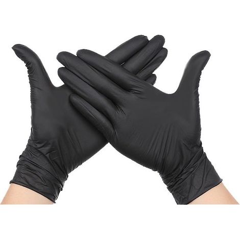 Gants jetables en vinyle noir, taille moyenne, paquet de 100 - Sans latex, sans poudre - Gants d'examen médical - Usage chirurgical, domestique, de nettoyage et alimentaire (1/5)