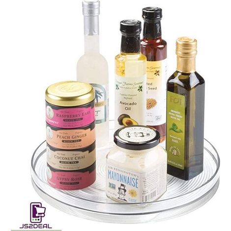 Plateau tournant transparent - Ø 27 cm - Hauteur 4,5 cm - Organisateur de cuisine et salle de bain - Lazy Susan - Plateau à épices rotatif - Multifonction - Transparent (1/5)