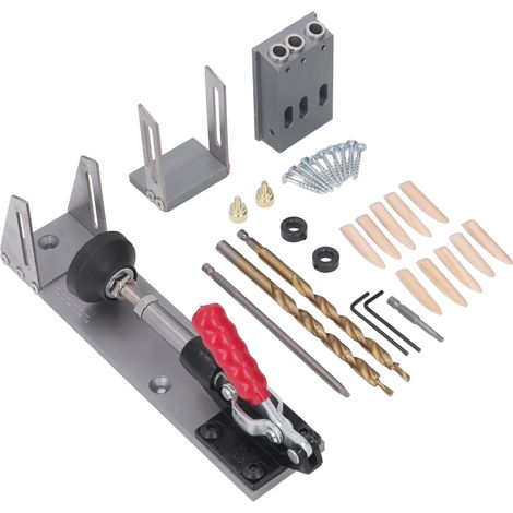 Kit de gabarit à poches en alliage d'aluminium et acier trempé, foret à chevilles, visserie d'assemblage pour menuiserie (1/5)
