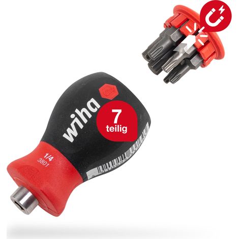 Wiha Schraubendreher mit Bit Magazin magnetisch TORX® mit 6 Bits, Stubby, 1/4" (33744)