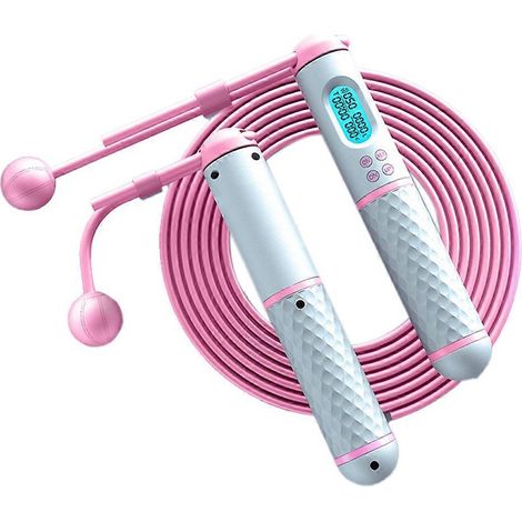 Corde à sauter intelligente à double usage avec poids amovible, sans fil, réglable pour le fitness, blanche et rose (1/4)
