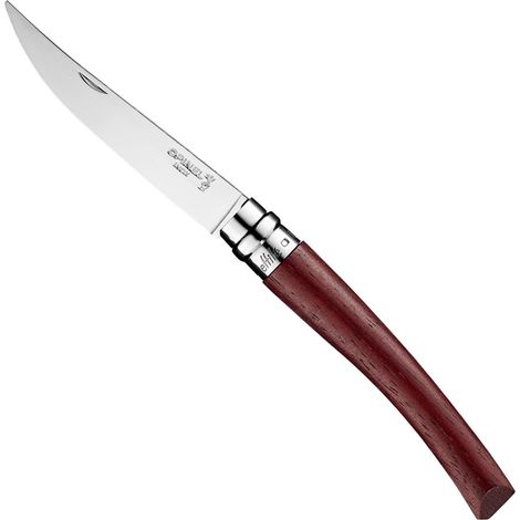 OPINEL - N°10 COUTEAU DE TABLE NOMADE EFFILÉ - LAME FINITION POLIGLACE 10 CM ACIER INOX, MANCHE PADOUK, BAGUE DE SÉCURITÉ VIROBL