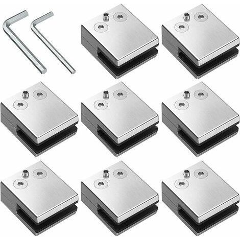 Pinces à verre (lot de 8) en acier inoxydable 304, 8-10 mm, réglables, à dos plat, pour rampes d'escalier et mains courantes (zhuoxuan) (1/5)