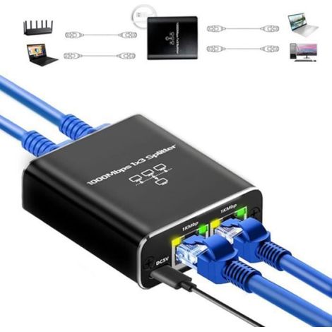 Repartiteur Ethernet RJ45 - Switch LAN 3 Ports - 1000 Mbps - Pour Ordinateurs Routeurs Decodeurs Televisions (1/4)