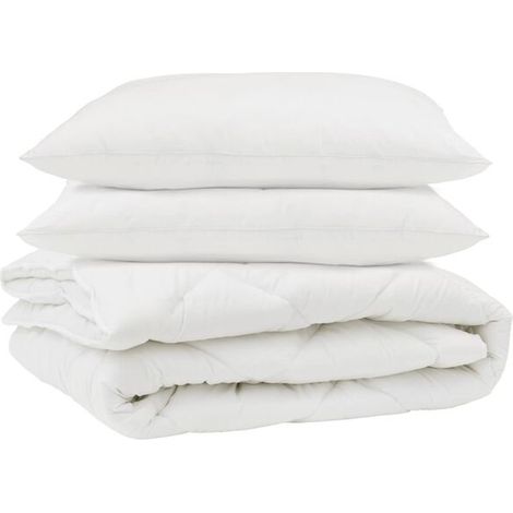Ensemble couette et oreiller en duvet, ensemble 3 pièces, microfibre blanche. (1/5)