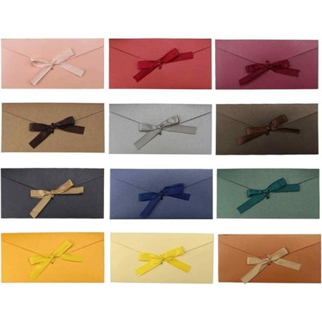 Enveloppe Avec Ruban - Enveloppe Vintage En Papier Nacré - Pour Cartes De Voeux Mariage Anniversaire Vacances - Lot De 12 (1/5)