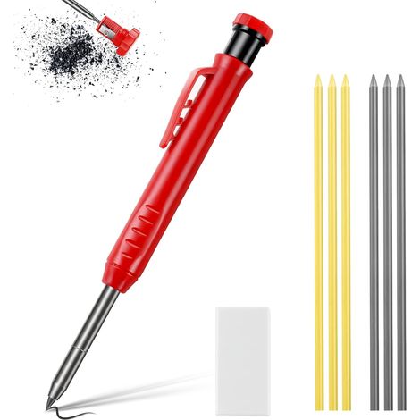 1 Crayon De Menuisier, Pointe Longue Et Taille-Crayon Intégré, Avec 6 Recharges Et Gomme, Pour Bois Et Chantier (1/5)