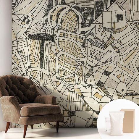 Papier peint intissé décoratif avec colle pour salon chambre et bureau Installation rapide Abstraction géométrique 250x250 cm (1/5)