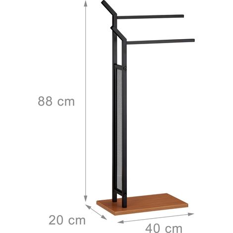 Porte-serviettes support sur pied 2 barres fer et bois marron et noir (1/3)