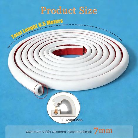 Adhesive Cable Duct 6.5 m x 7 mm, White Cable Cover (1/4)