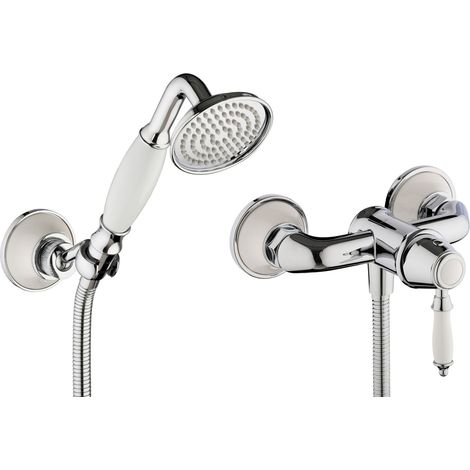 PaulGurkes Robinet de Douche Rétro Nostalgie Montage Murale Douchette Blanche Vintage