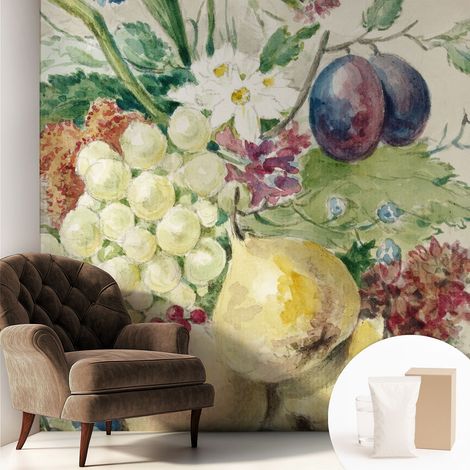Tapete Vliestapete mit Kleber Wandtapete modern - Tapete mit Motiv - Tapete Schlafzimmer Blumen und Früchte 250x250 cm (1/5)