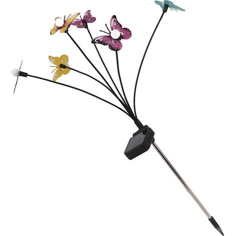 Lot de 2 lampes solaires de jardin papillon oscillant, étanches, pour extérieur, cour ou jardin, avec LED décoratives en fer. (1/5)