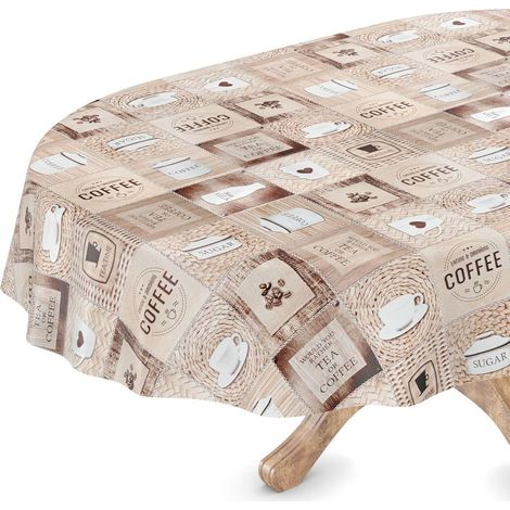 Wachstuchtischdecke, waschbar, oval, geschnittener Rand, pflegeleicht, 140 x 240 cm (1/5)