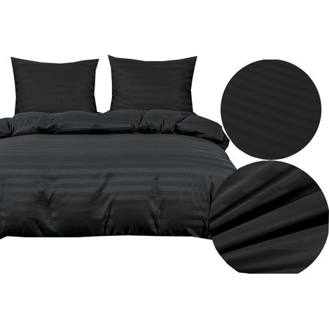 Damast-Hotelbettwäsche-Set, Satinstreifen, 160x200 mm, schwarz (1/5)