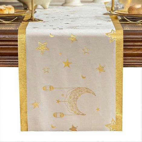 Table chemin Eid Al Fitr Ramadan Stamping Moon lanterne et Stars table chemin Velvet table Decoration pour maison B (1/5)