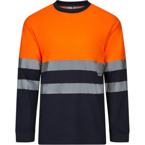 Camiseta bicolor manga larga con cintas de alta visibilidad en tejido de algodón VELILLA Serie 305615 S Azul navy / Naranja flúor (1/5)