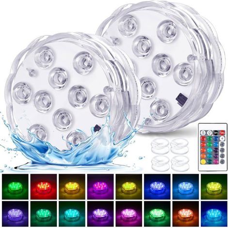 Lot de 2 lumières LED piscine spa RVB – À piles, télécommande – Ventouse fixation – Immergées (1/5)