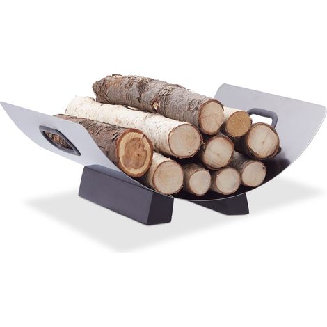 Relaxdays Cesto porta-legna acciaio inox cassa cassetta contenitore per legname moderno HxLxP: 16 x 41 x 33 cm argento (1/5)