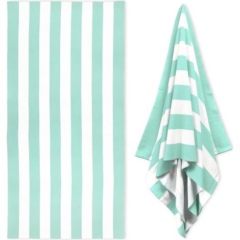Toalla de playa extragrande, Toalla de piscina de microfibra de 35 x 70 pulgadas, Toalla de natación tipo cabaña de secado rápido rayas turquesas (1/5)