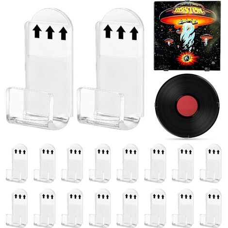Set mit 18 Wandhalterungen für Schallplatten, minimalistisches Design, Acryl-Wandhalterungen, selbstklebende Halter für Schallplatten, CDs und DVDs, Regal, selbstklebende Tür, kein Bohren erforderlich (1/4)
