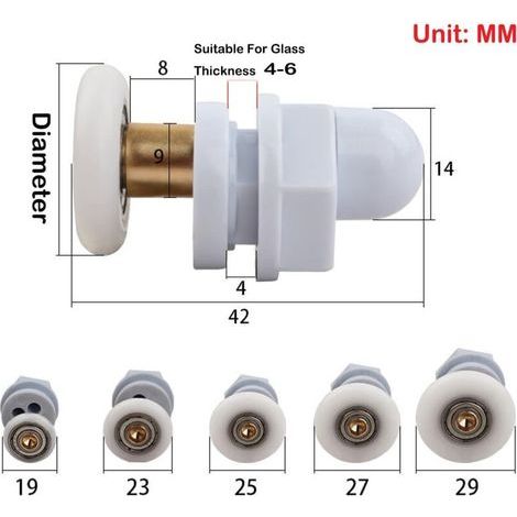 Roulettes Porte de Douche, 4 Pièces Roulette, pour Remplacement de Douche Coulissante Verre Porte Coureurs Rouleaux (19MM) (1/3)