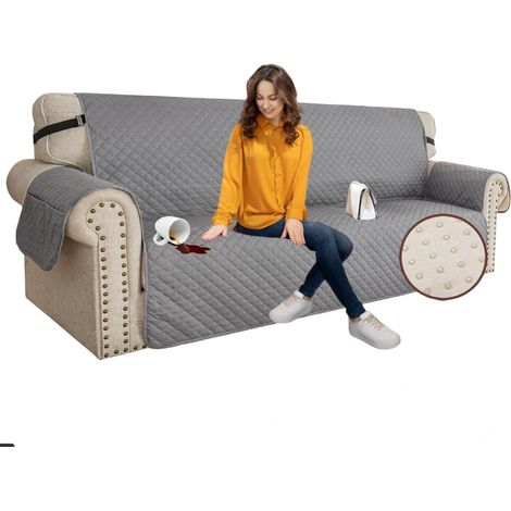 3-Sitzer-Sofa, wasserdichter Sofabezug, wendbarer Sofabezug, rutschfeste Sofabezüge für Haustiere, hellgrau