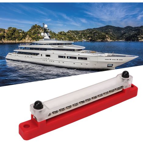 48V 150A 12-Kanal-Sammelschiene mit 2 Bolzen, Batterieklemmenblock mit Abdeckung + 12 Klemmenverbinder (Lieferung in einem Karton), rot (CP-0990) (1/5)