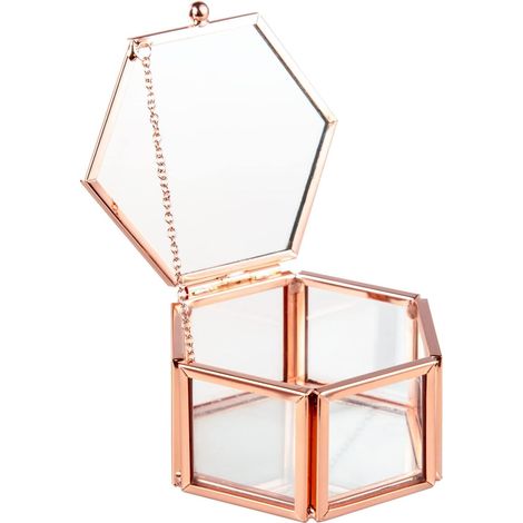 Boîte à bagues en verre avec chaîne et poignée, coffret à bijoux finition bronze antique (1/5)