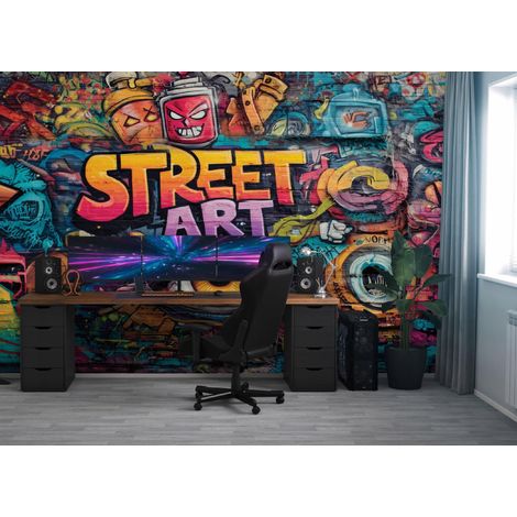 Fototapete Graffiti Mauer Ziegel, für Jugendzimmer, 200 x 140 cm – Komplettset inkl. Kleister & Anleitung (1/5)