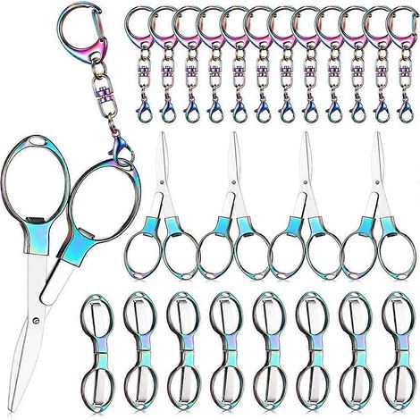 Set mit 12 klappbaren Edelstahlscheren und 12 Schlüsselanhängern – Mini-Sicherheitsscheren für unterwegs, z. B. für Krankenschwestern, Büro und Bastelarbeiten. (1/5)