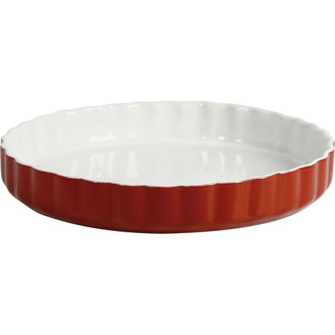 CREALYS 512735 - Pirofila in Ceramica per Torta Bassa, 28 cm, Colore Rosso Lampone