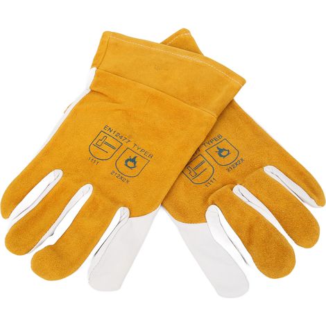 Paire de gants de soudage TIG courts en cuir pleine fleur résistant à la chaleur et ignifugé, protection des mains pour four (1/5)