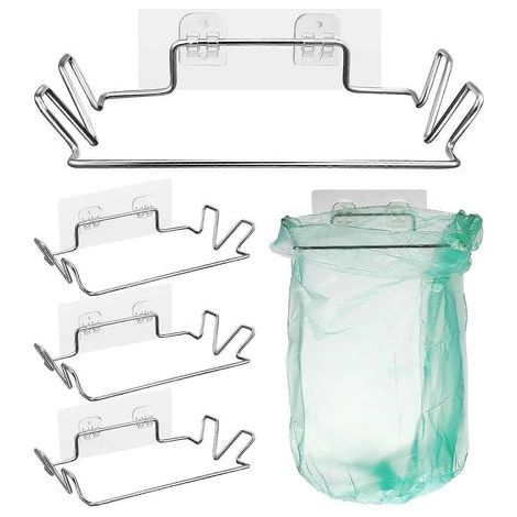 Set mit 4 Müllbeutelhaltern aus Edelstahl mit Aufklebern für Küche und Bad (1/4)